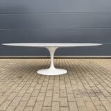 Original Knoll Tulip oval dining table (244cm) in Carrara marble.