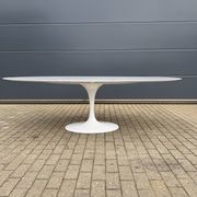 Original Knoll Tulip oval dining table (244cm) in Carrara marble.