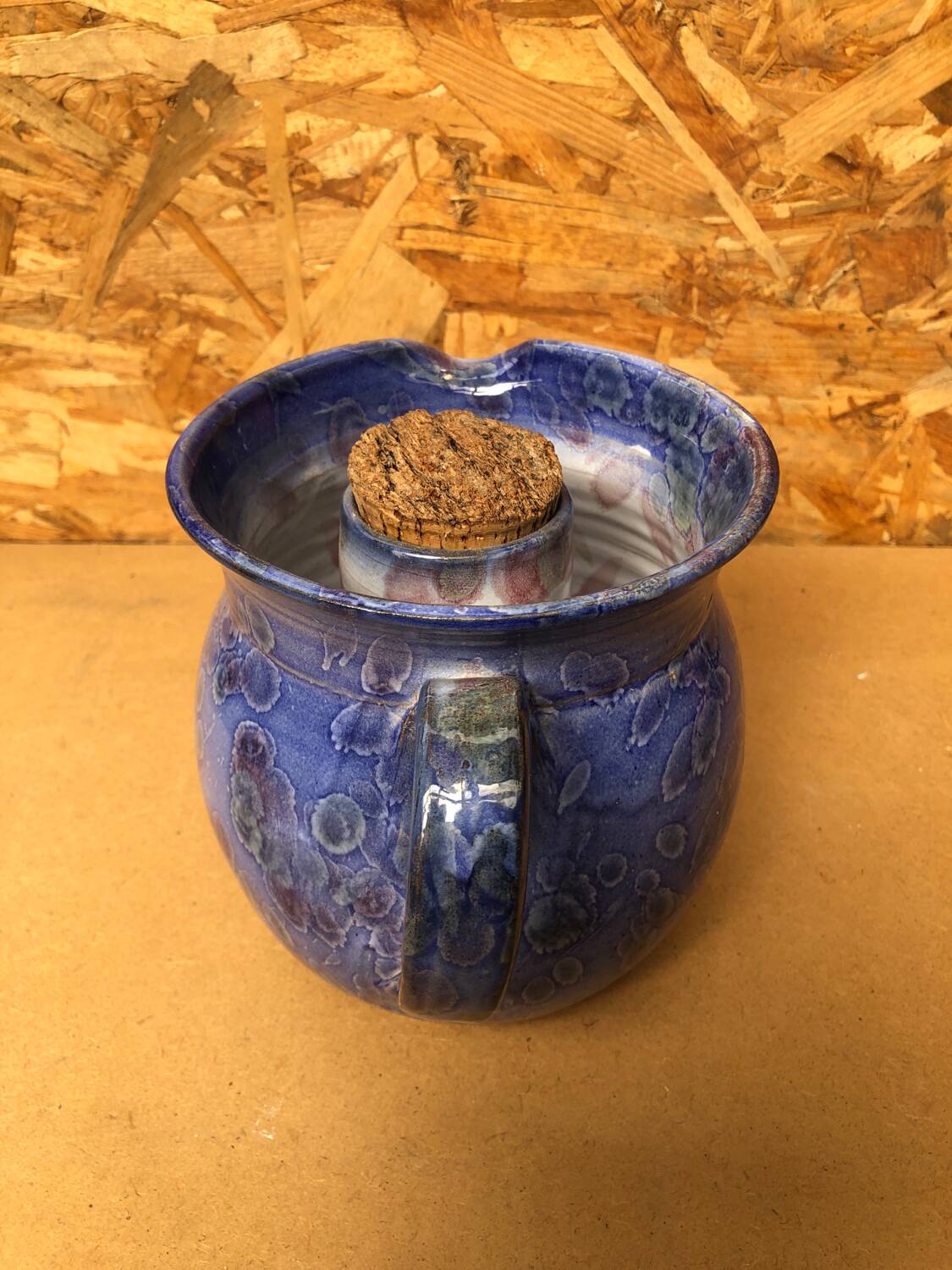 Old Vintage Blue Enamelled Terracotta Carafe Refresher Pitcher