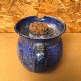 Ancien Pichet Rafraîchissoir Carafe Terre Cuite Émaillée Bleu Vintage
