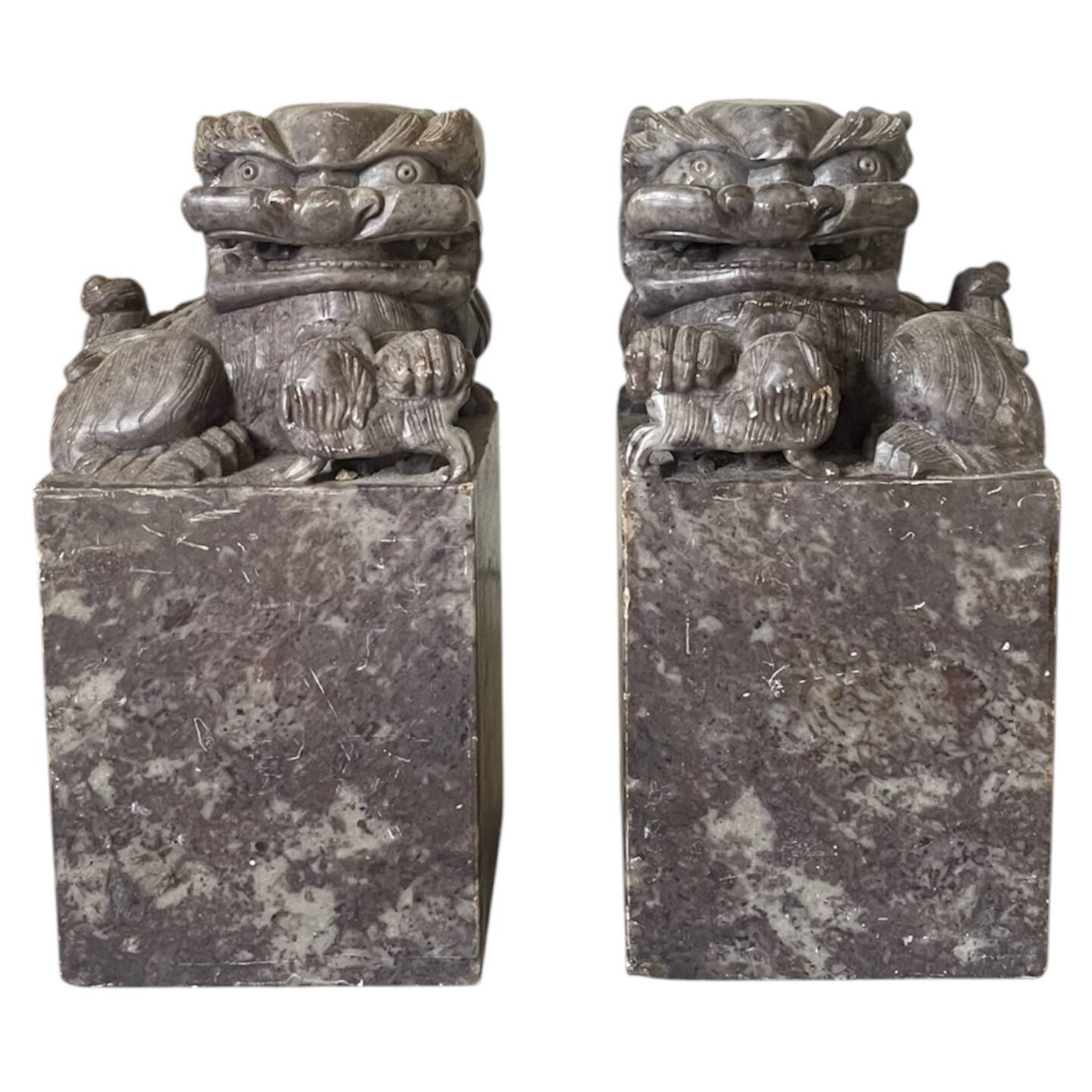 Pair of Foo Dog bookends in sculpted steatite.
