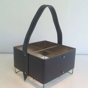 Porte-bouteilles en cuir, laiton et métal doré