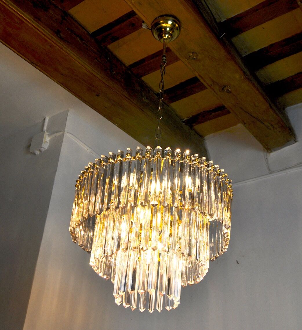 Chandelier Murano iridescent glass Venini, 3 levels, Italy, 1960