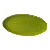 Large fish dish Gien green chartreuse relief vintage