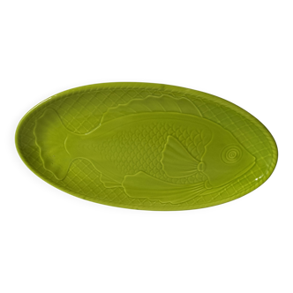 Large fish dish Gien green chartreuse relief vintage