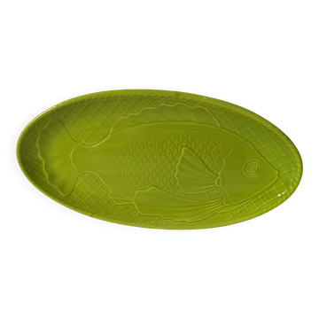 Plat à poisson Gien vert vintage en relief