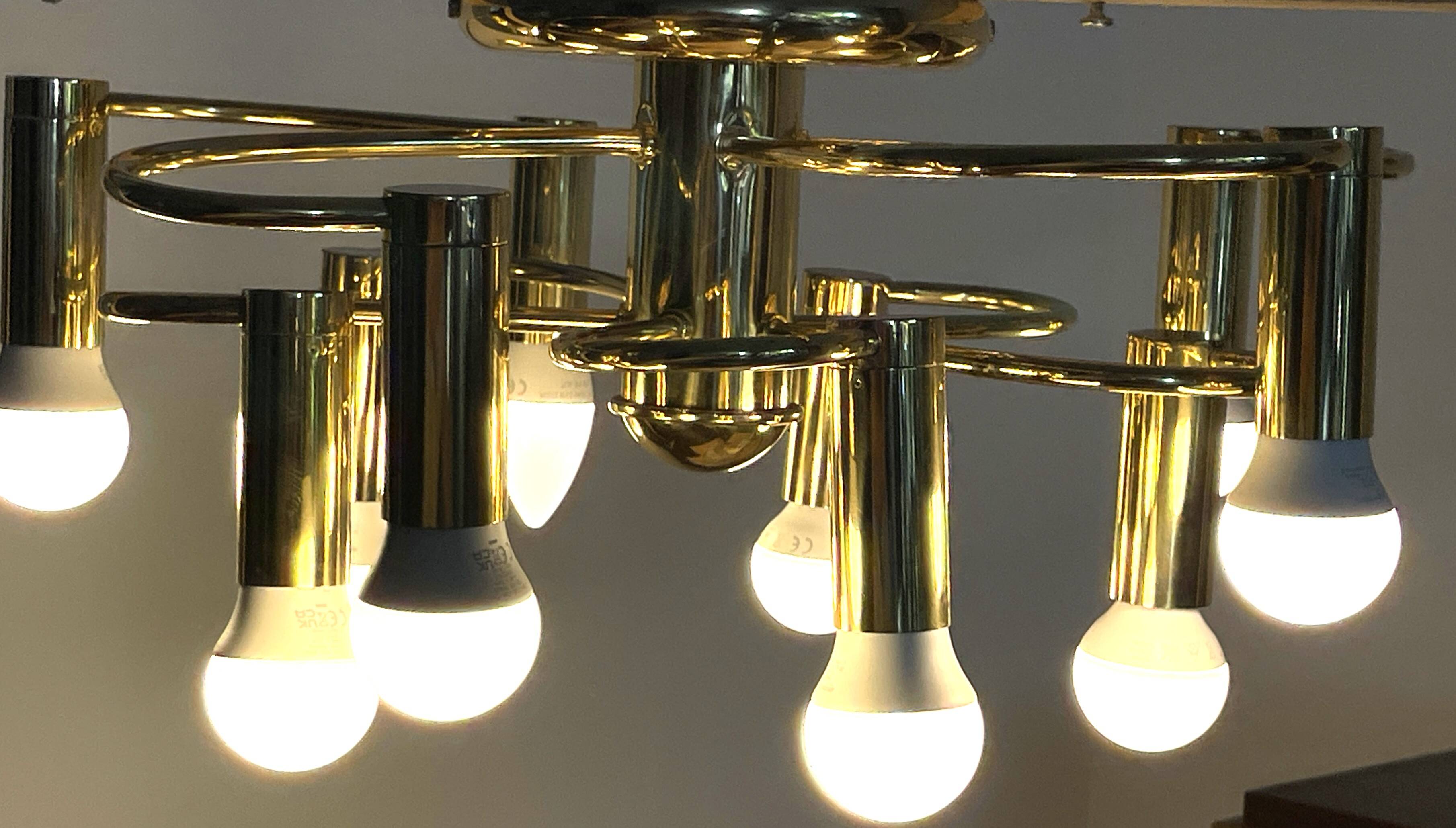 Brass suspension Mid-century 10 arms by Honsel Leuchten