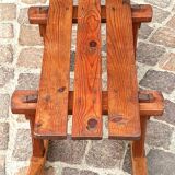 Rustic bench, old folk art, snow sled, Alps.