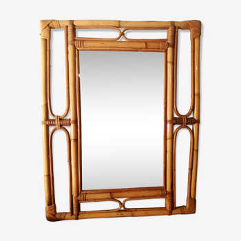 Magnifique miroir rotin vintage 60