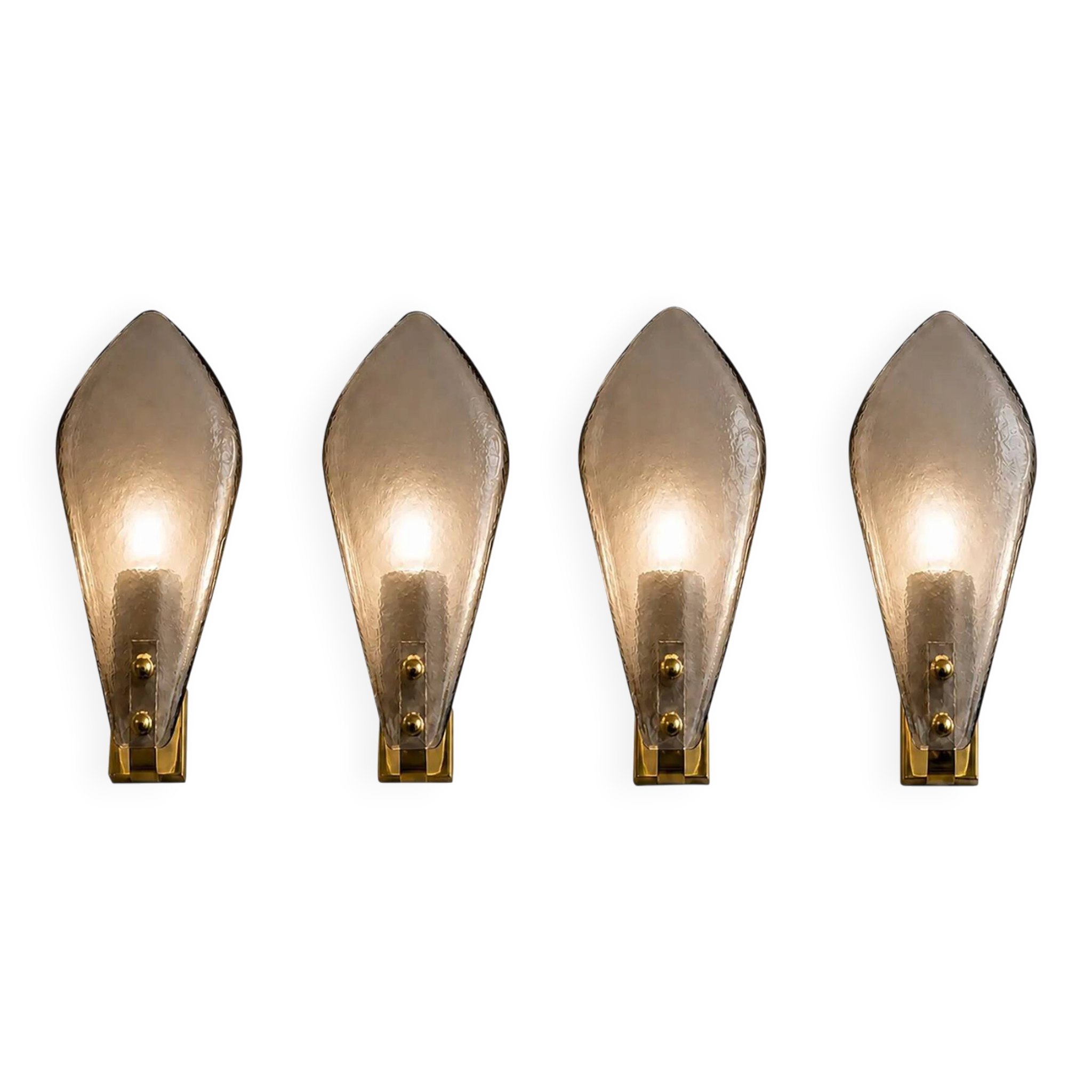 Designer Gray Sanded Leaf Murano Glass Wall Sconces, Contemporary Set of 4