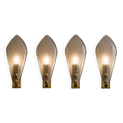 Designer Gray Sanded Leaf Murano Glass Wall Sconces, Contemporary Set of 4