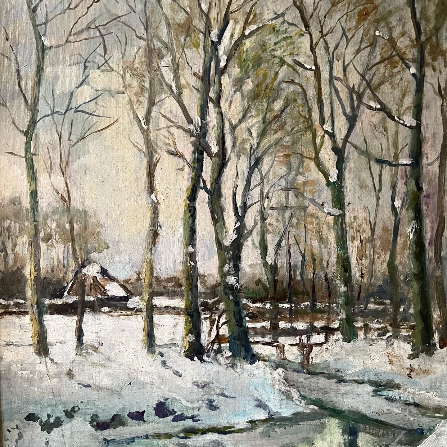 Winter atmosphere by Robert Germain - Oil on cardboard