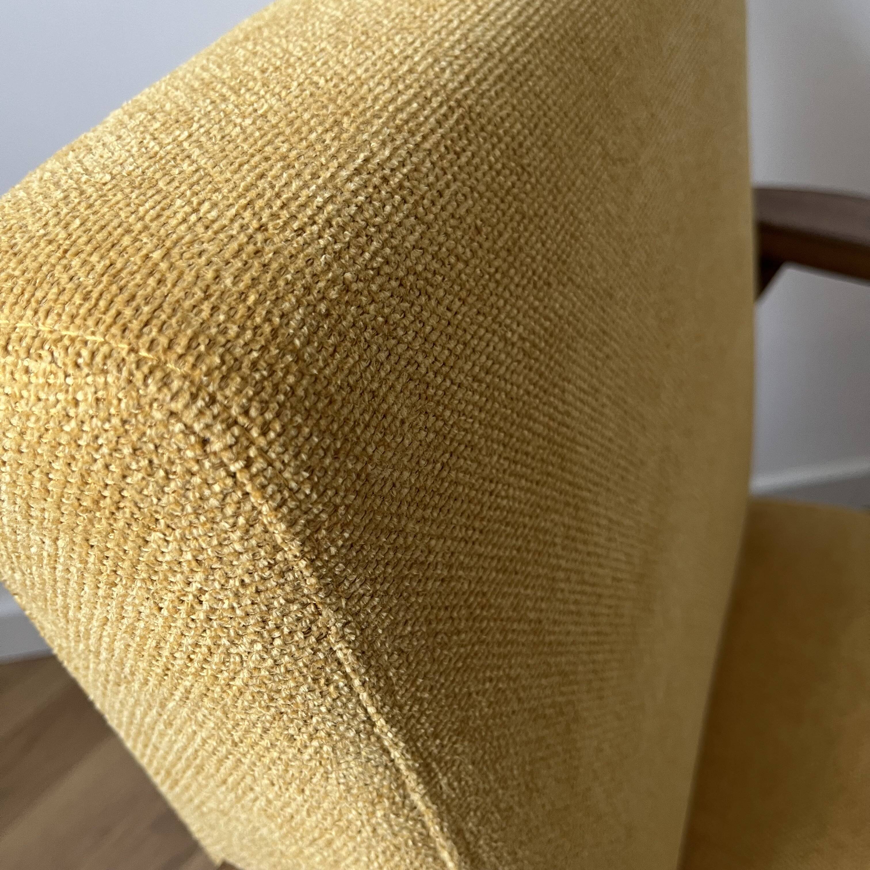 Vintage Club Mid-Century Modern Armchair: Yellow Fabric & Beech Wood Frame