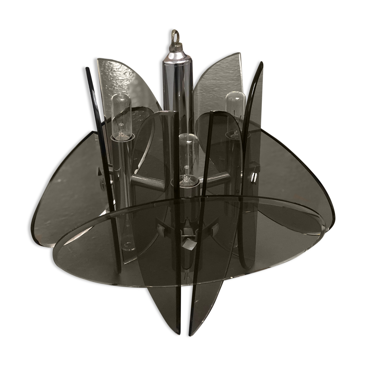 Italian chandelier 70s in beveled brown smoked glass