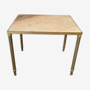 Table low pink marble and gilded brass