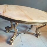 Marble table solid brass foot koi fish hollywood style regency