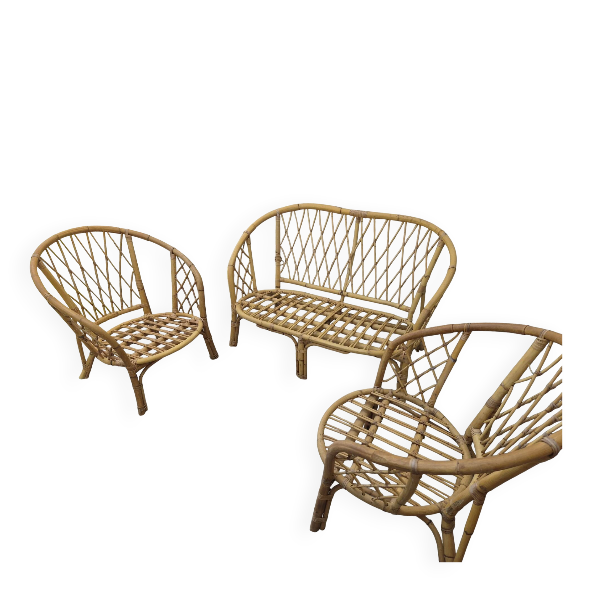 Salon de jardin Vintage en bambou et rotin - Années 60/70