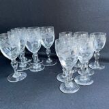 14 Meisenthal blown and engraved digestive glasses