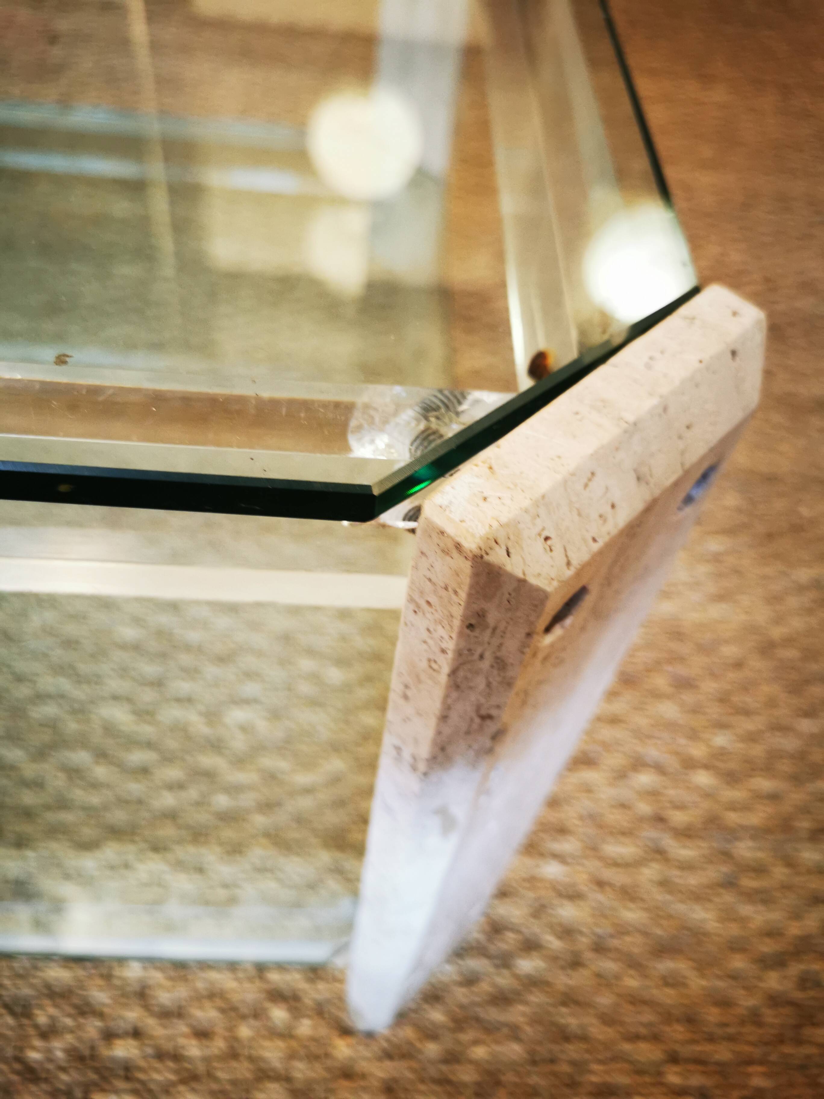 Italian travertine, perspex and glass coffee table, circa 1970