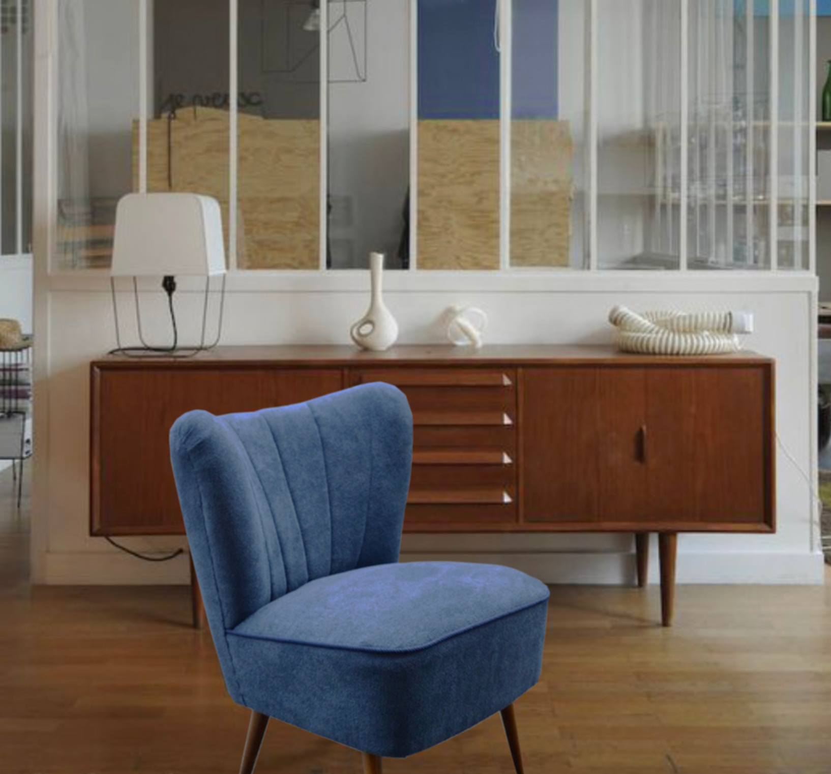 Jeans blue cocktail chair, vintage, 50