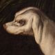 Peinture antique française paysage avec chien