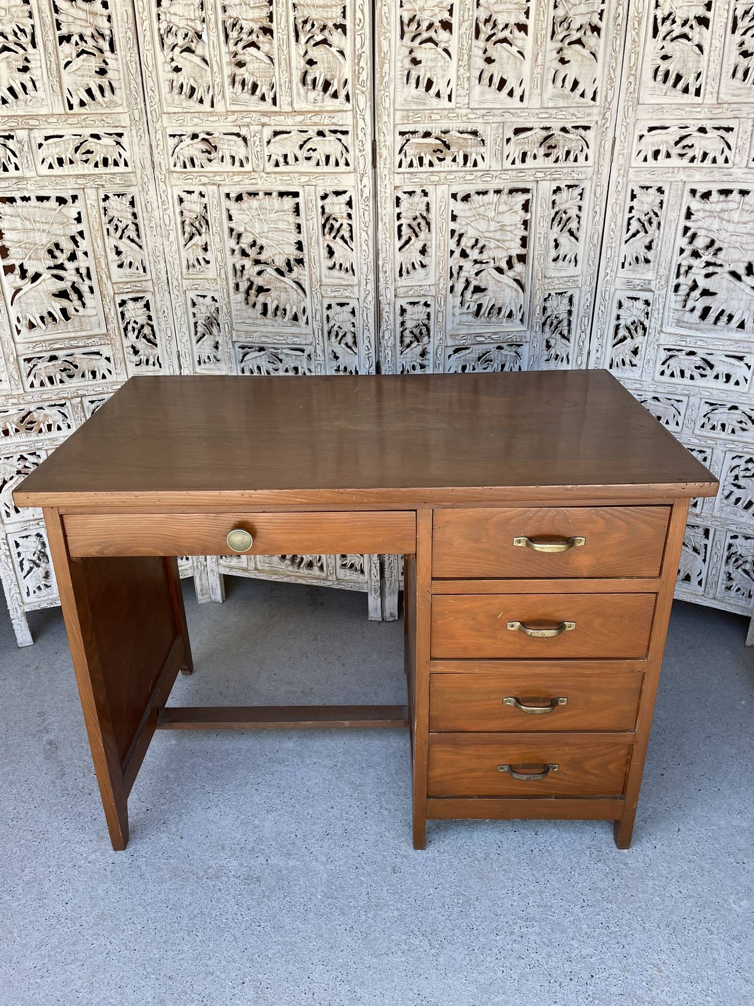 Vintage Desk 1960 / 1970 in Wood with 5 Drawers