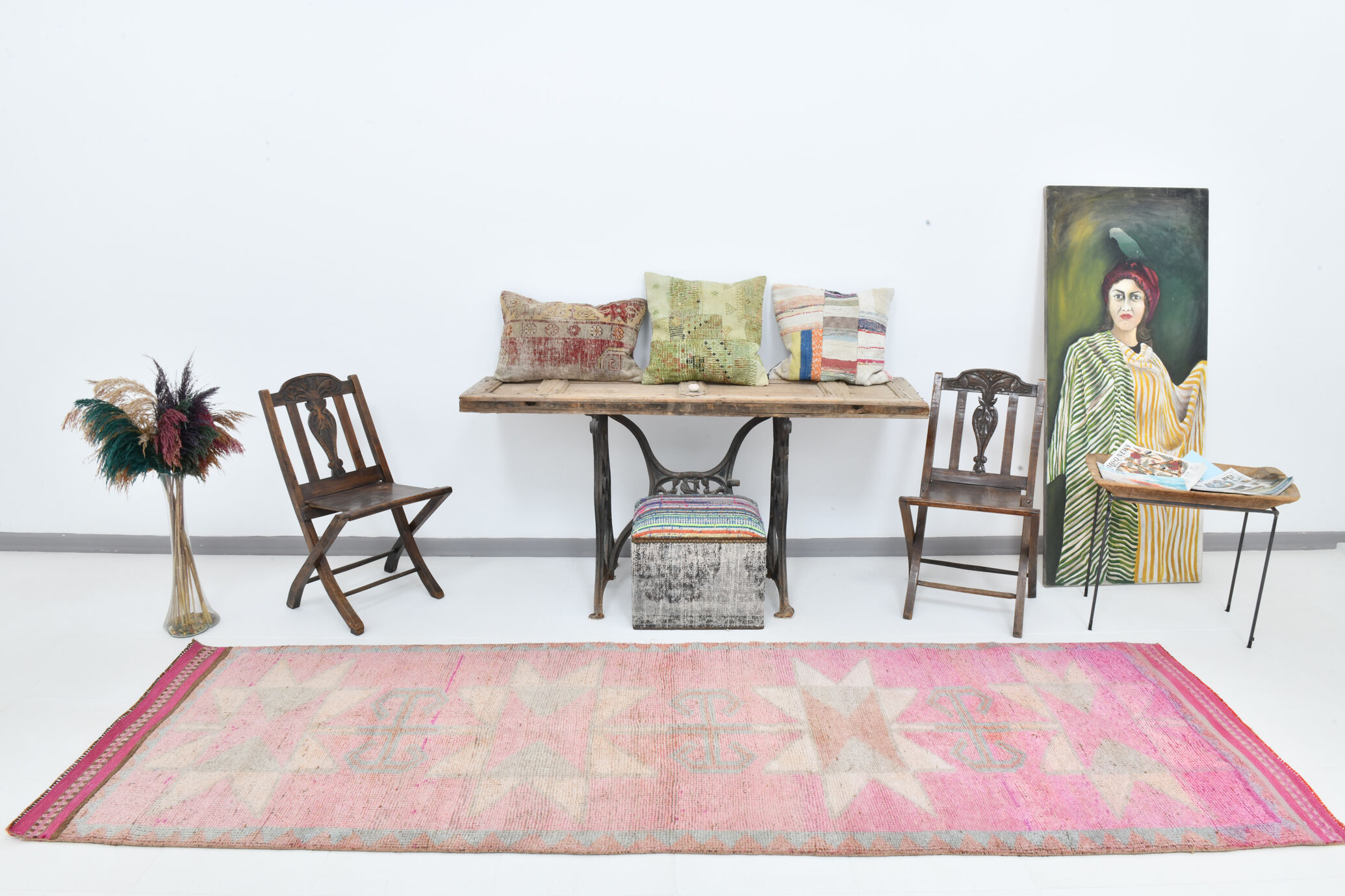 3x11 pale pink vintage runner rug 104x328cm