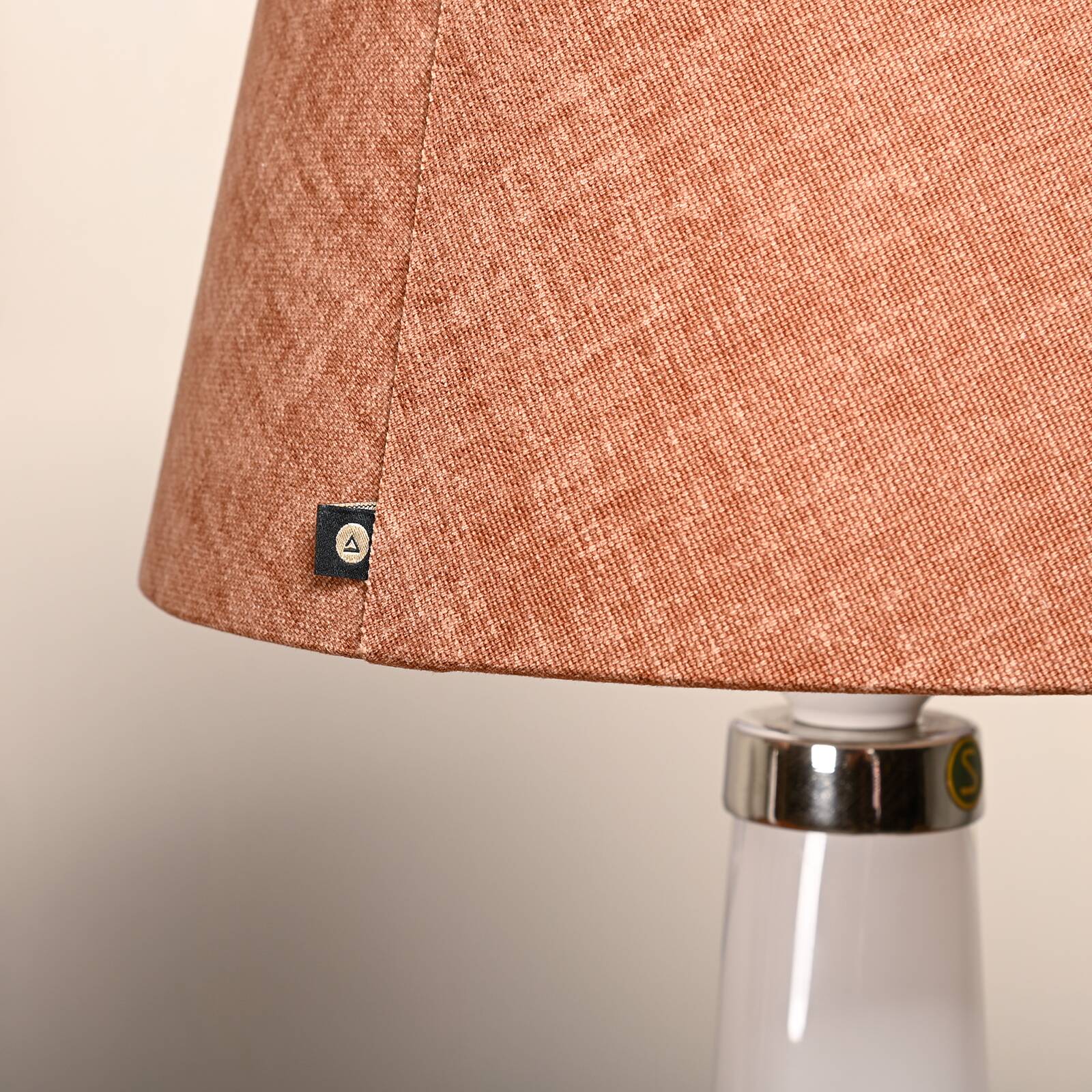 Carl Fagerlund white glass table lamps and dark ochre shades for Orrefors Sweden