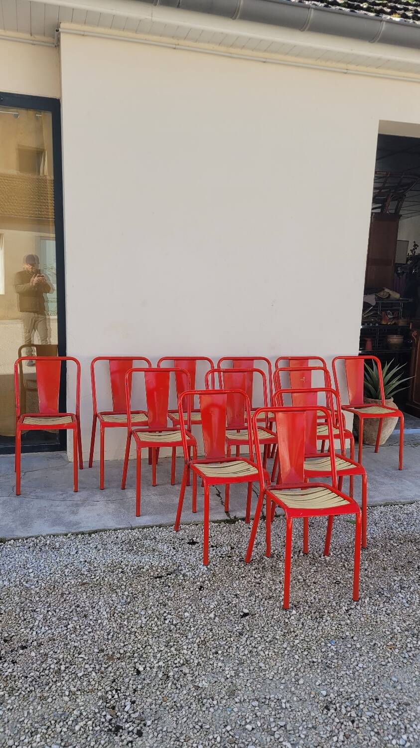 Set of 12 Tolix bistro chairs by Xavier Pauchard model T4 - 1950s