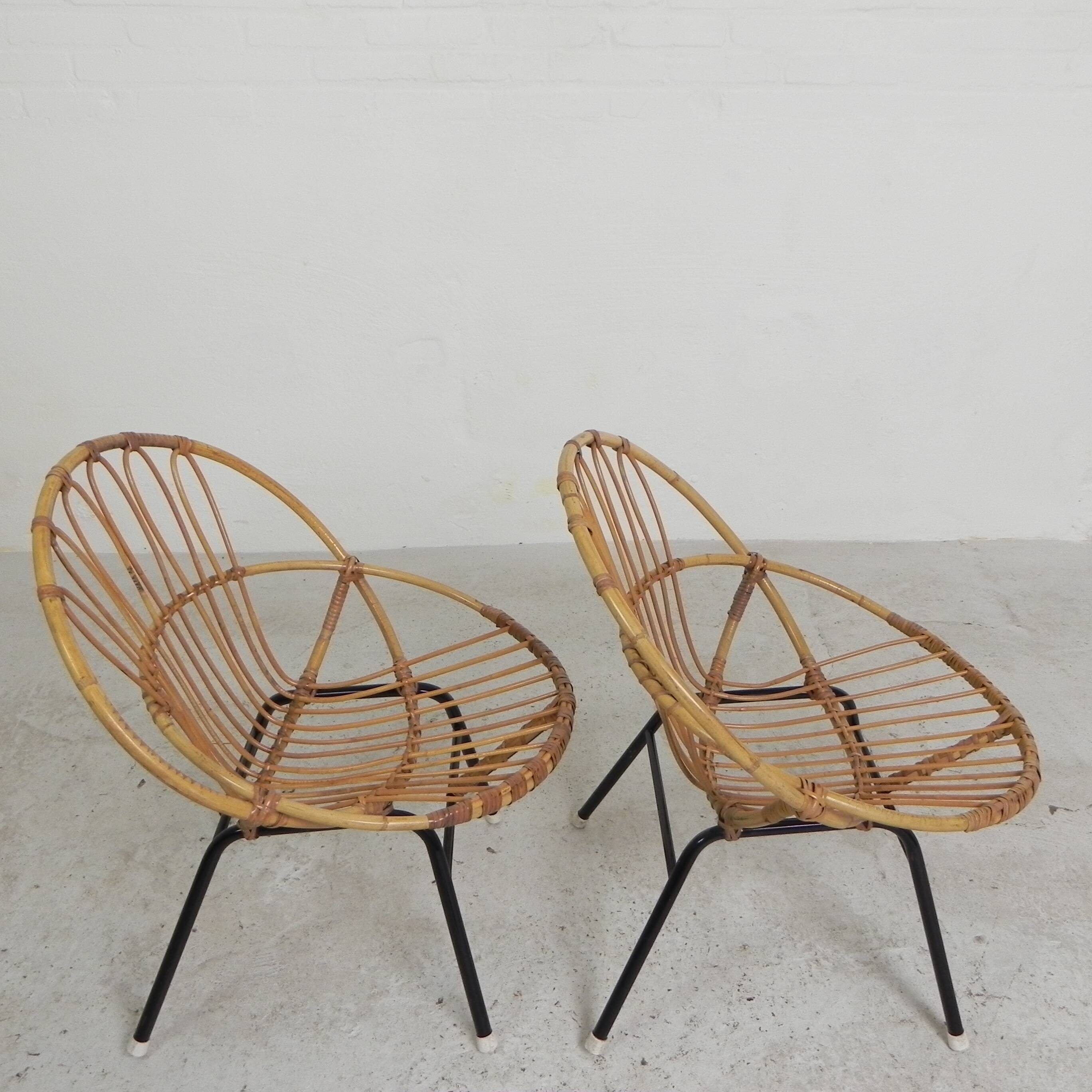 Set of 2 rattan, bamboo children's chairs Rohe Noordwolde 1950s