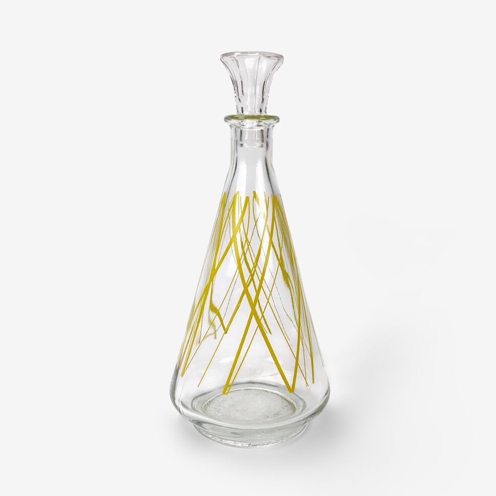 Conical glass decanter graphic pattern 60s