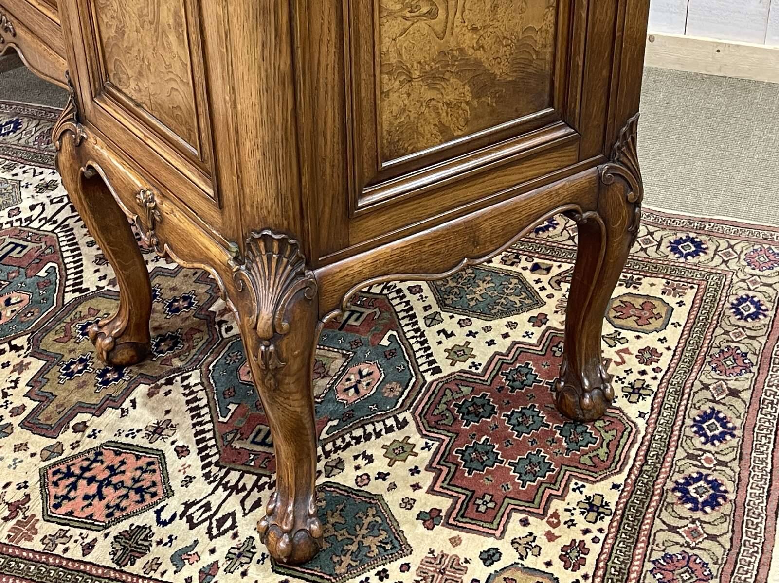SOUBRIER Chippendale sideboard in oak, elm burl and marble