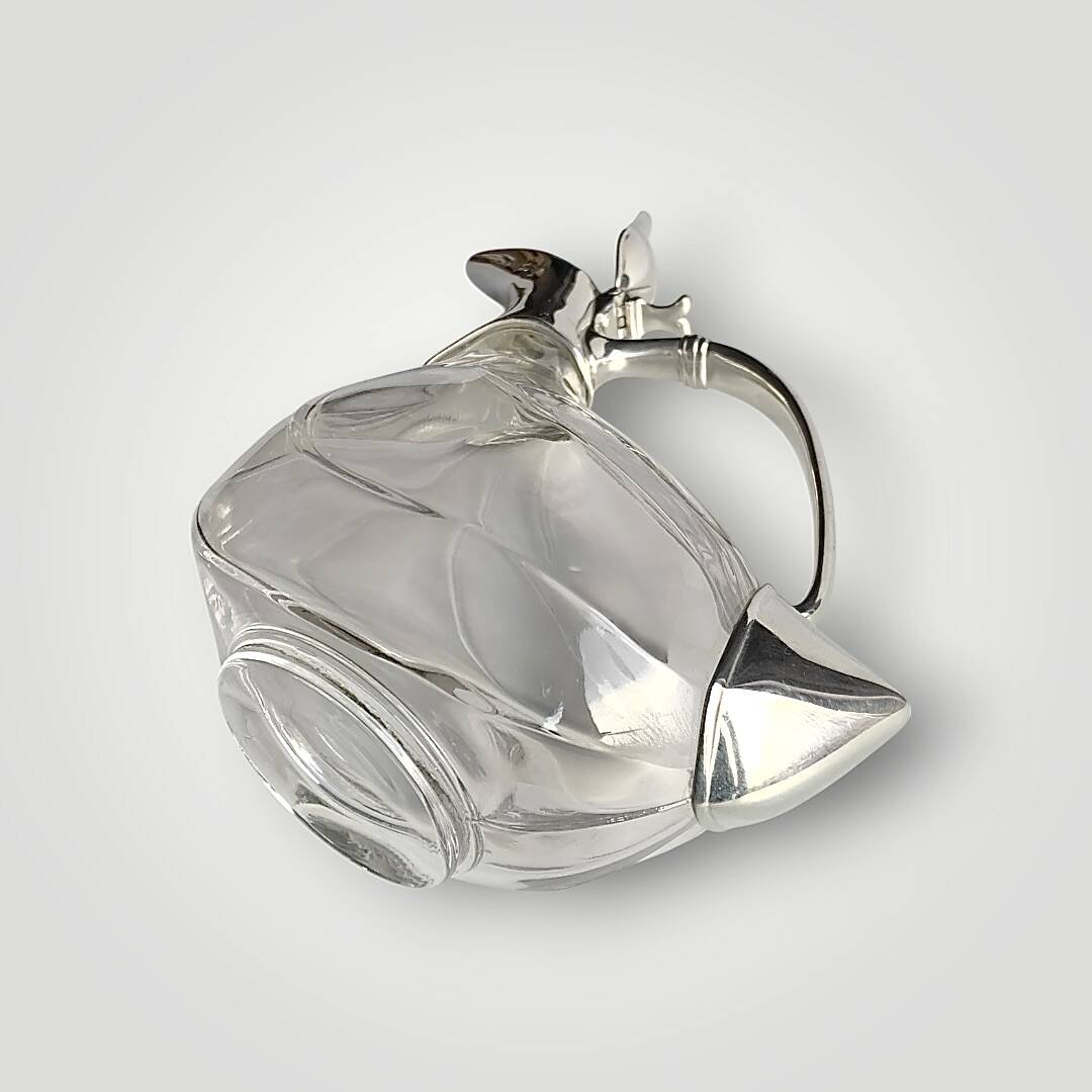 Carafe canard vintage en cristal et métal chromé