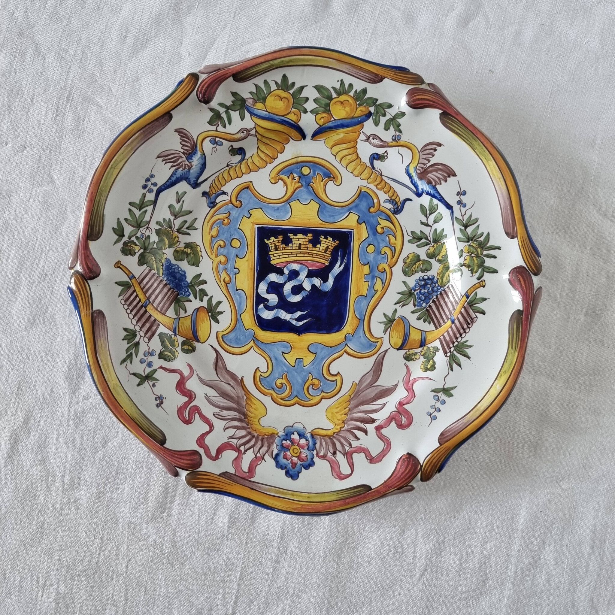Antique French ceramic plate from Saint-Cement from 1800 Coat of arms of