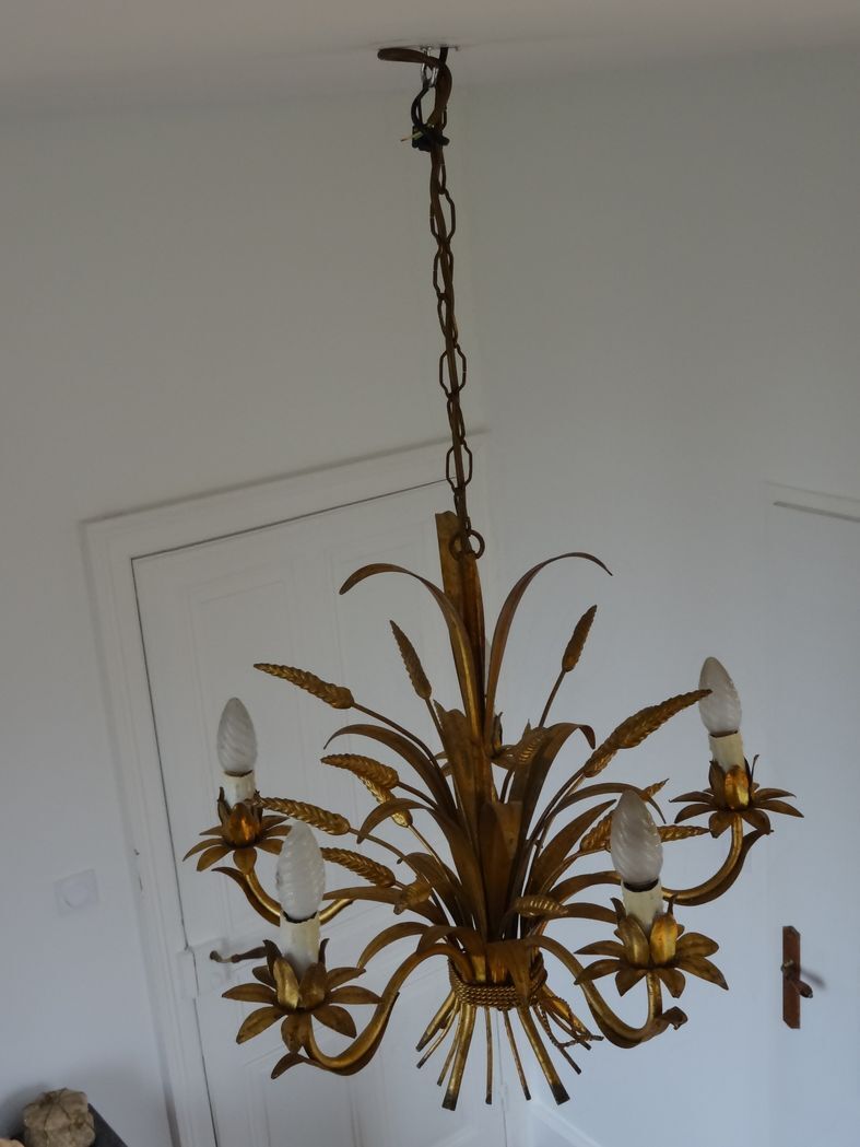 Lustre en métal doré épis de blé et feuillage