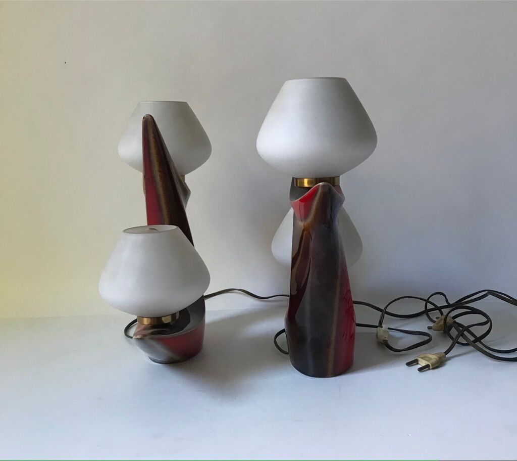 2 lamps 1950 ceramic opaline