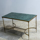 Table basse du milieu du siècle, France 1960 en laiton et marbre vert