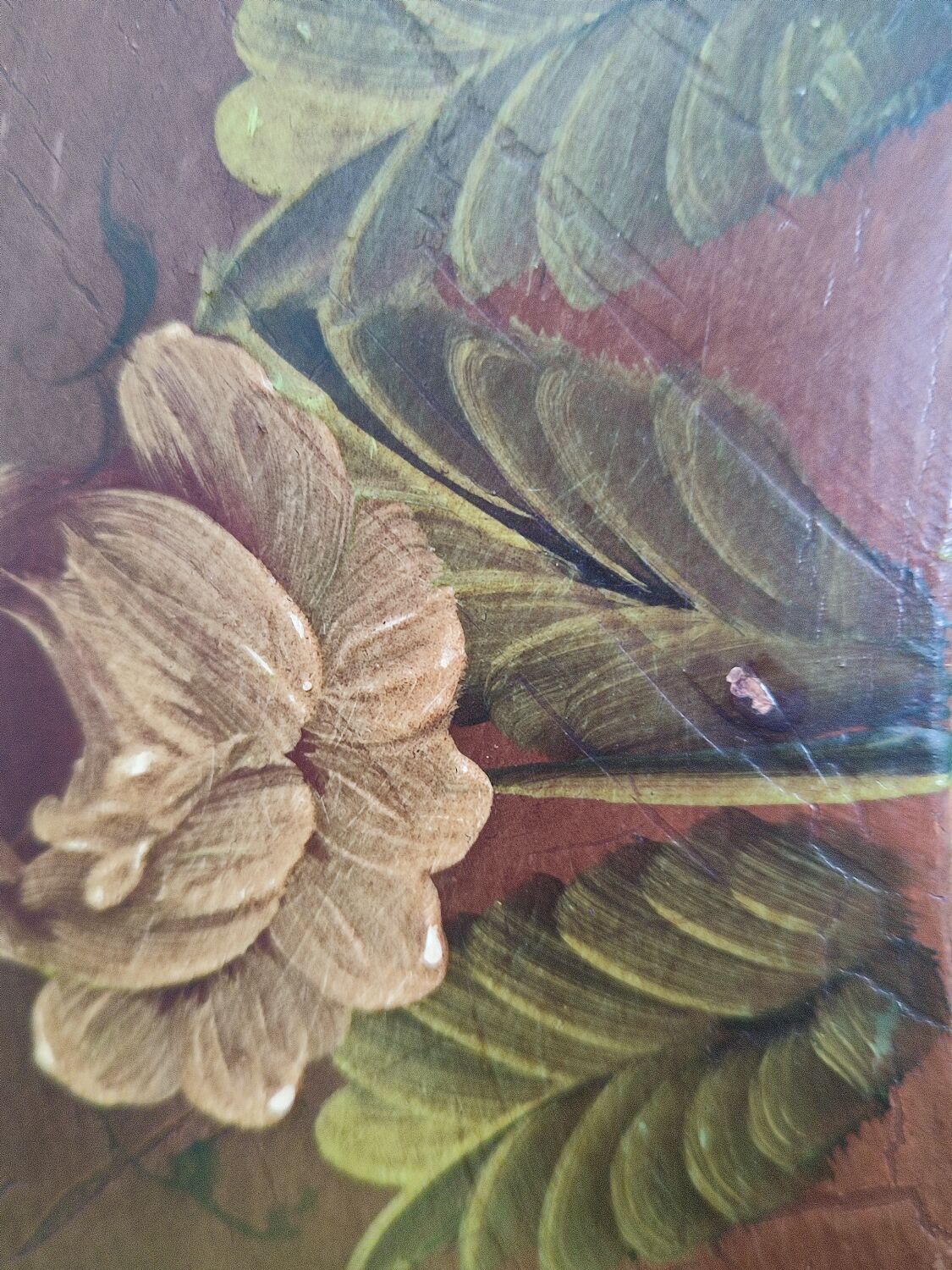 Vintage hand painted wooden round wall mirror