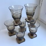 Set of 7 glasses in art deco smoked glass 30s