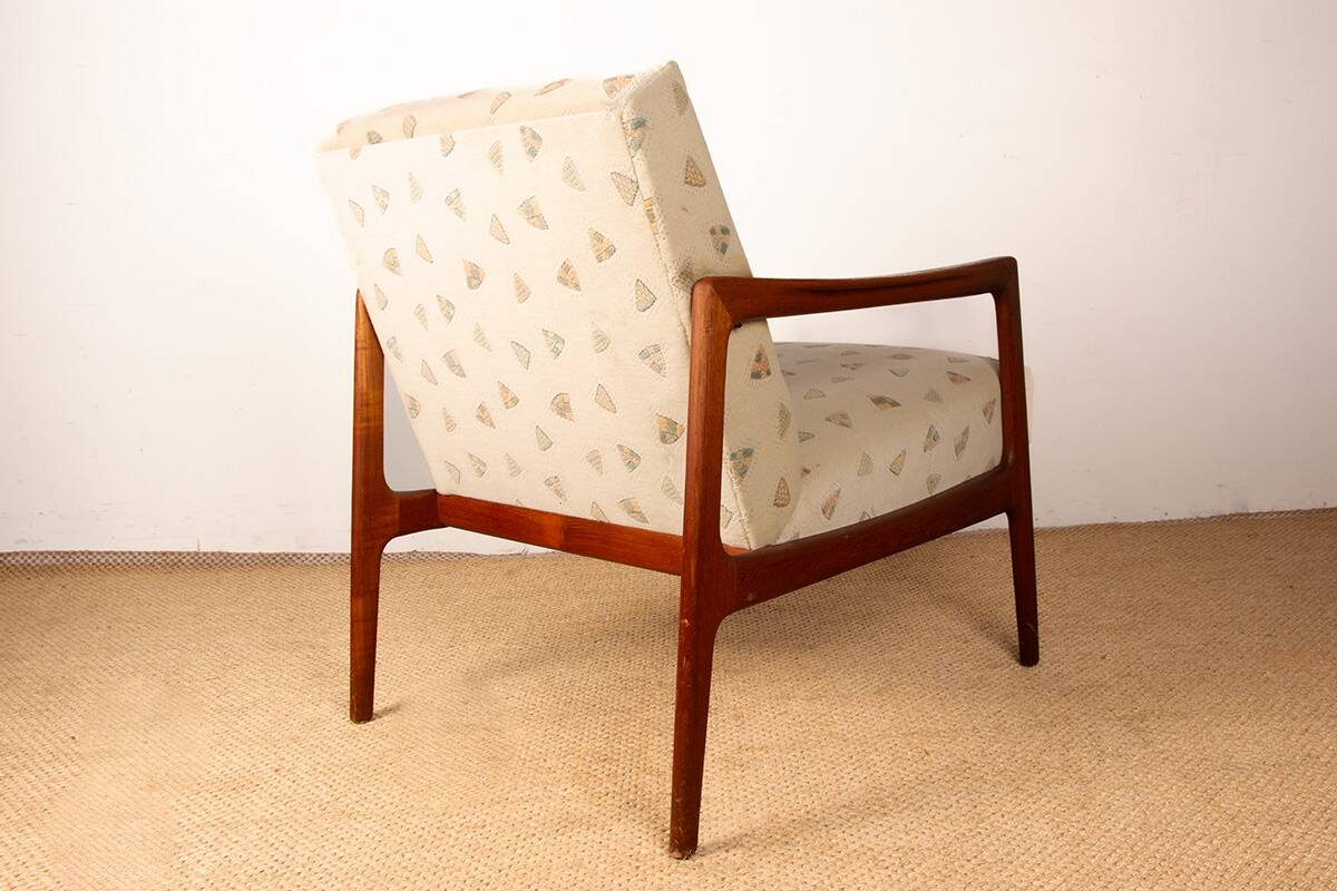 Pair of Scandinavian armchairs in teak and new fabric, 1960.