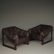 Rare pair of model MP-91 leather lounge chairs by Percival Lafer
