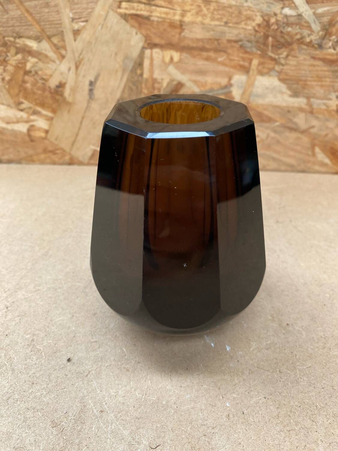 Antique daum nancy octagonal vase brown glass made in france 1930 vintage
