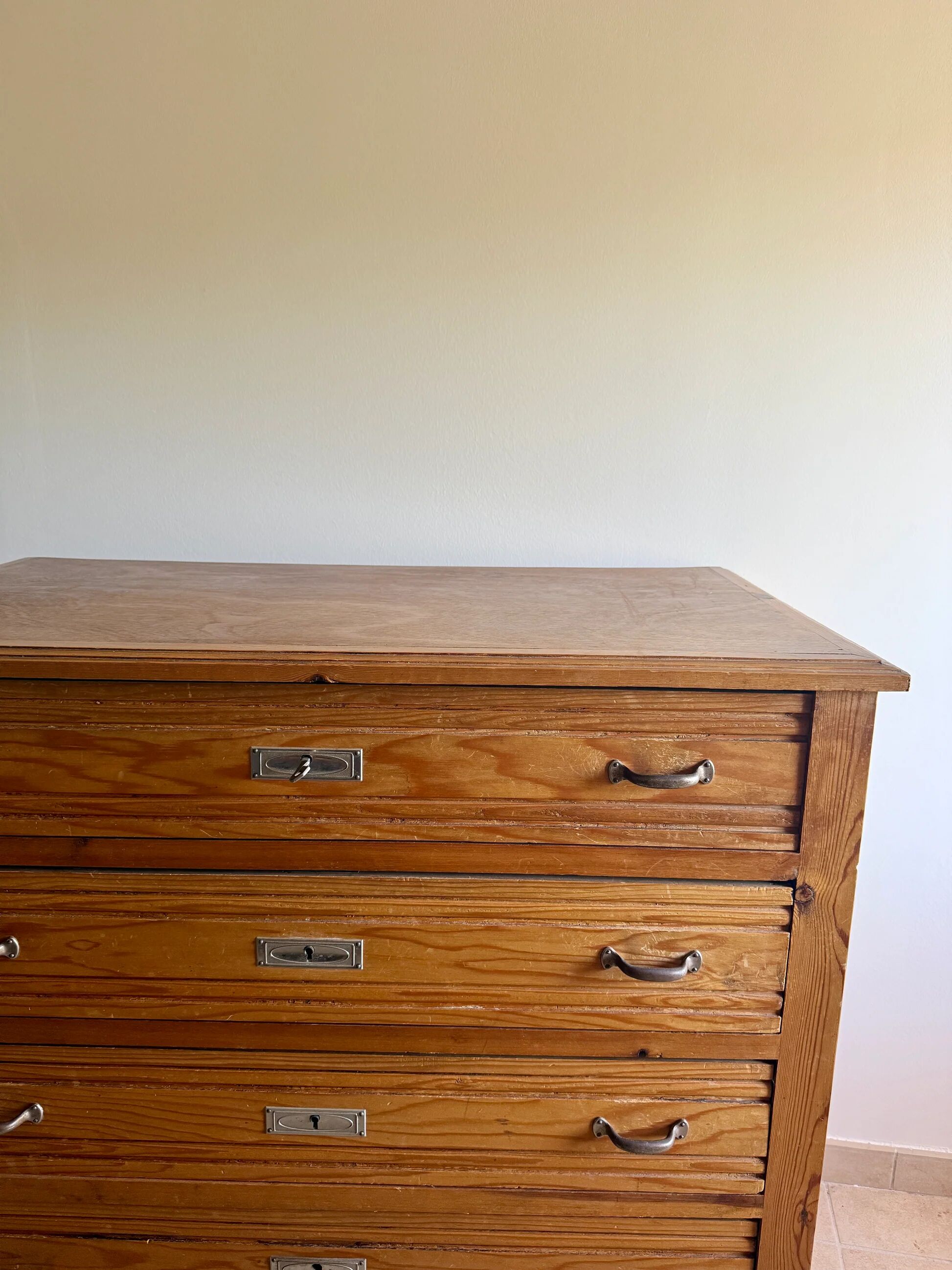 4-drawer chest in raw wood and chrome - art deco style