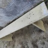 Old wooden farm bench vintage white fir industrial cloakroom