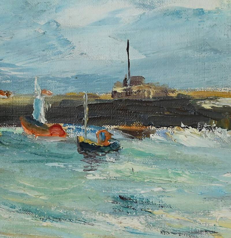 Painting “Petit Port Breton”, signed J.J Duboc – 1980