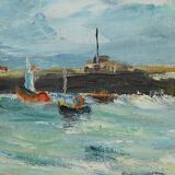 Painting “Petit Port Breton”, signed J.J Duboc – 1980