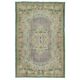 Vintage Turkish Rug in Shades of Green. Hand knotted Floral Medallion Design Carpet