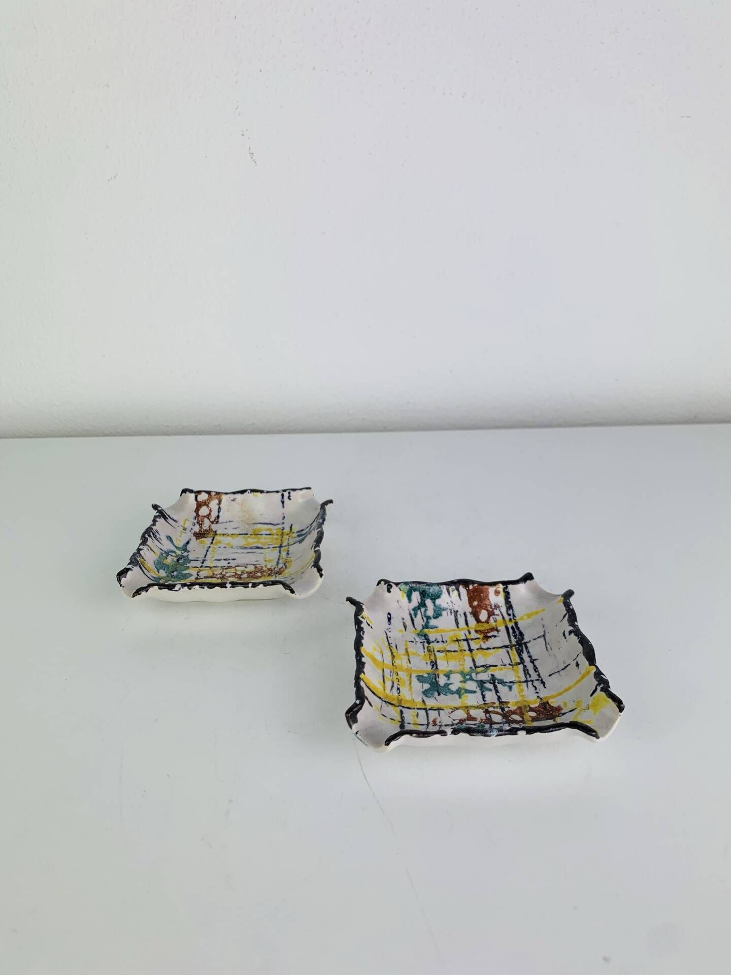 Pair of abstract ceramic ashtrays from the 1960s.