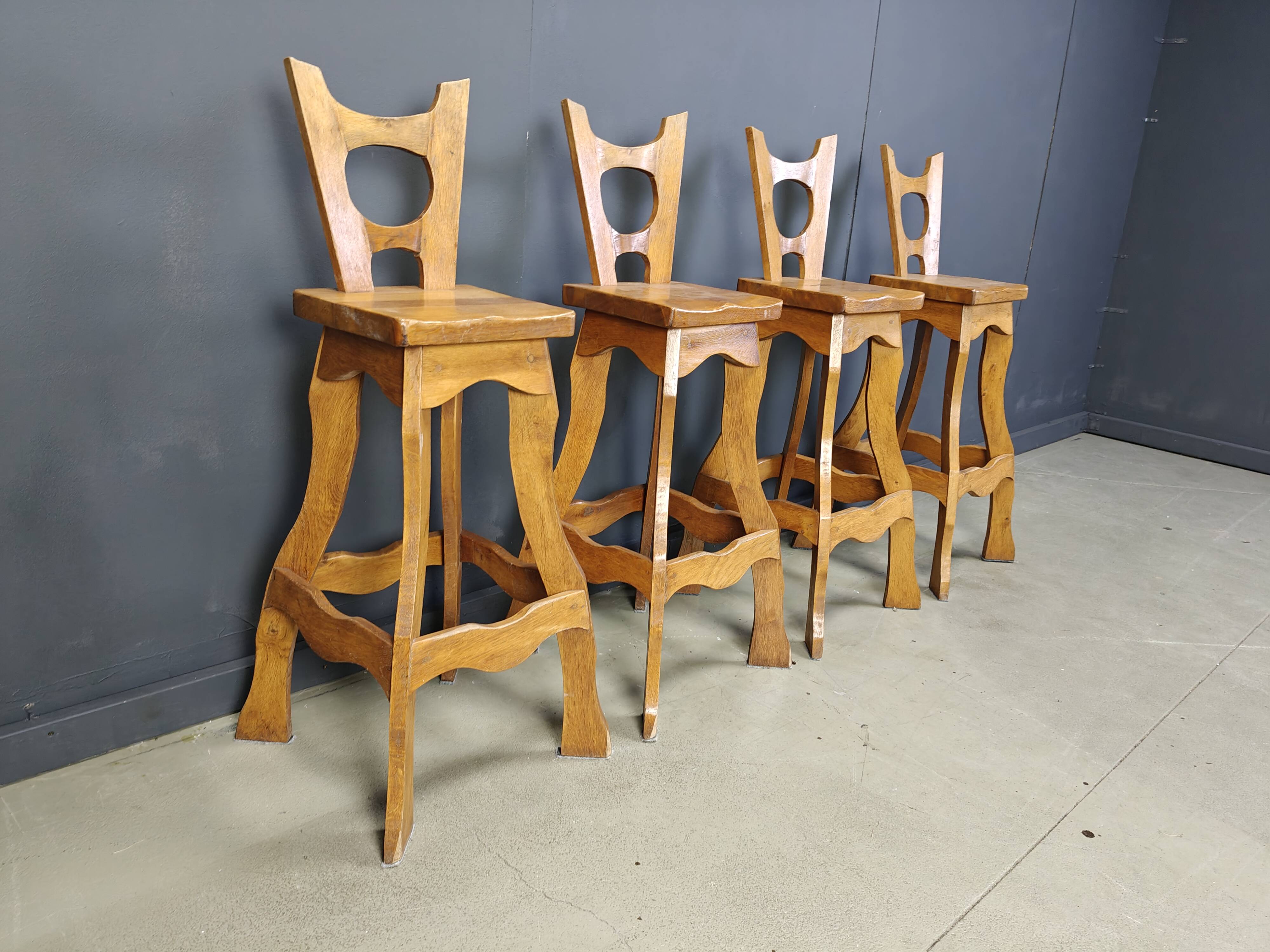 Vintage brutalist bar stools, set of 4 - 1960s