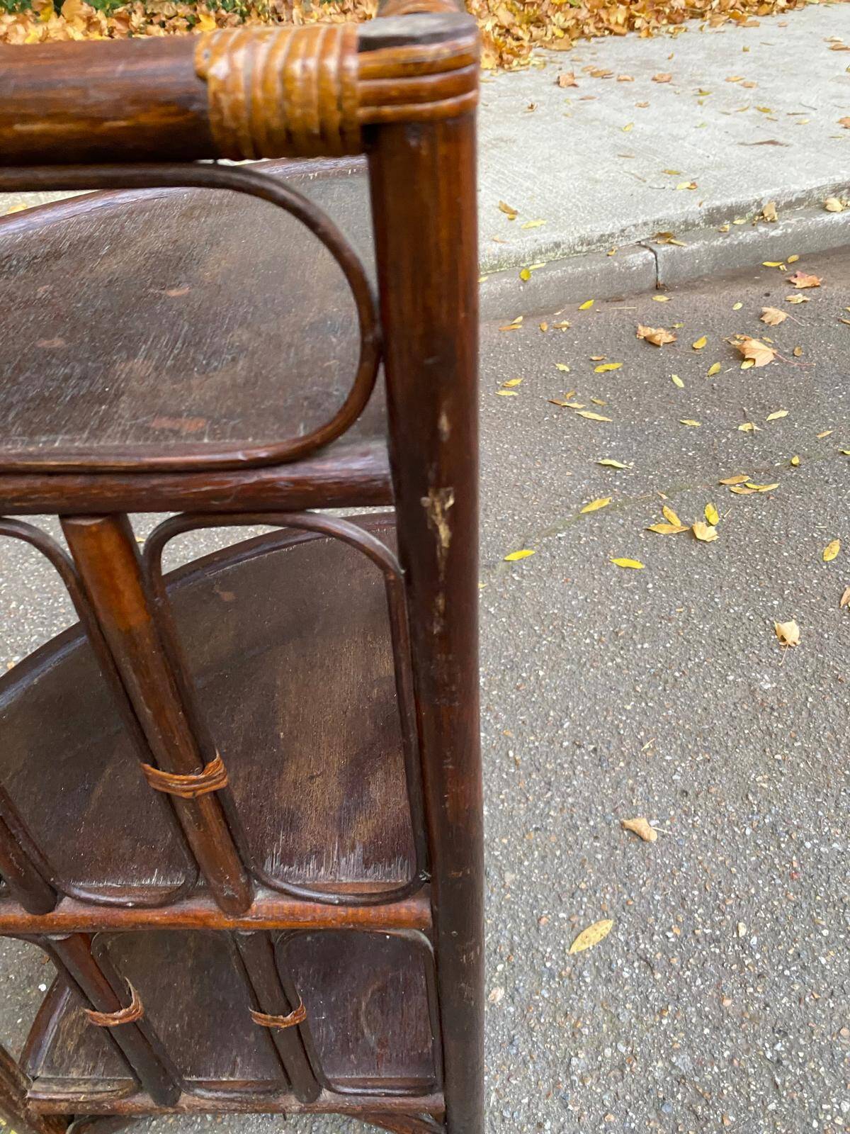 Étagère d'angle vintage rotin et osier 3 niveaux